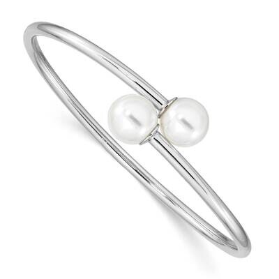 10-11mm Wht Imitat Shell Pearl Bangle Bracelet Sterling Silver Rhodium-plated QMJB133WW, MPN: QMJB1…