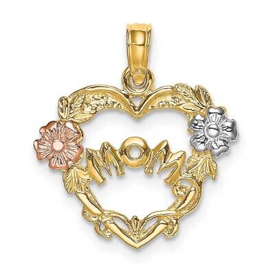 Mom Banner In Heart with Flower Charm 14k Tri-Color Gold K9075, MPN: K9075, 637218041220