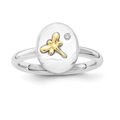 14k Gold Dragonfly Diamond Ring - Sterling Silver QSK1654, MPN: QSK1654, 886774253107