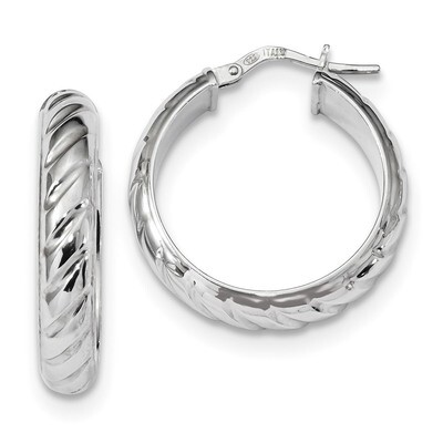 5mm Polished Textured Hoop Earringss Sterling Silver Rhodium-plated QE13183, MPN: QE13183, 19110185…