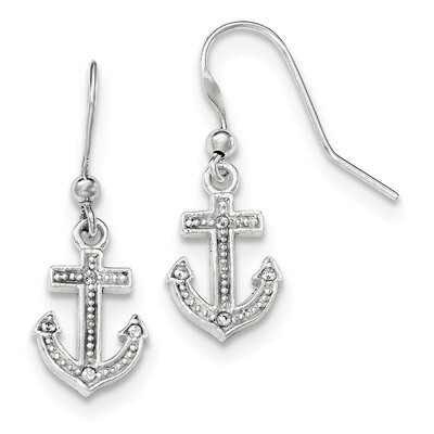 CZ Diamond Anchor Shepherd Hook Earrings Sterling Silver Rhodium-plated Polished QE11819, MPN: QE11…