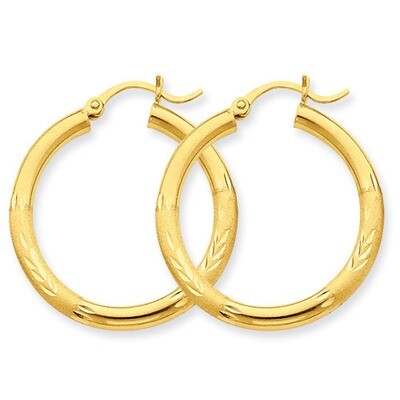 Satin &amp; Diamond-cut 3mm Round Hoop Earrings 10k Gold 10TC288, MPN: 10TC288, 883957896861