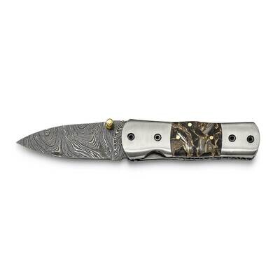Damascus Steel 256 Layer Folding Compressd Bronze-Abalone-Obsidian Knife KN3217, MPN: KN3217, 19110…