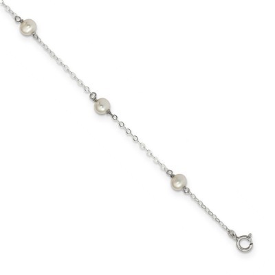 4-5mm Wte Semi Cultured Freshwater Pearl 5 Station Bracelet 7 Inch Sterling Silver Rhodium-plated Q…