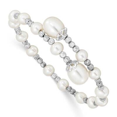 5-6mm and 8mm White Freshwater Cultured Pearl Coil Bangle Sterling Silver QG5102, MPN: QG5102, 8839…