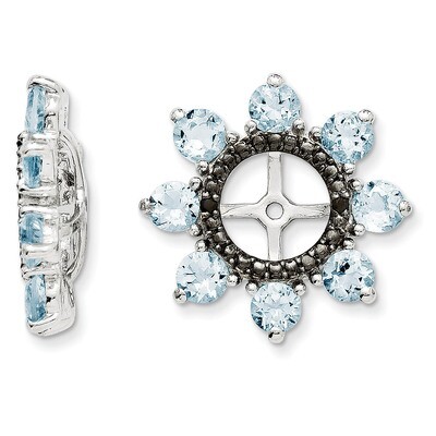 Aquamarine &amp; Black Sapphire Earring Jacket Sterling Silver Rhodium QJ114MAR, MPN: QJ114MAR, 1911013…