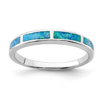 Created Blue Opal Inlay Band Sterling Silver Rhodium-plated QR6999, MPN: QR6999, 883957940595