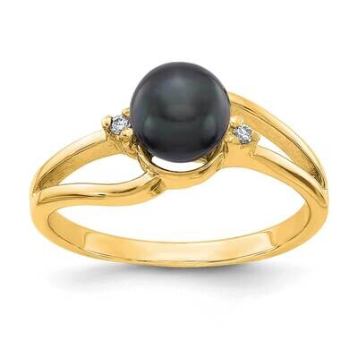 6mm Black Fw Cultured Pearl Aa Diamond Ring 14k Gold Y1853BP/AA, MPN: Y1853BP_AA, 883957055398