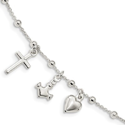 1 inch Extender Cross Heart Anchor Bracelet 6 Inch Sterling Silver Polished QG4568-6, MPN: QG4568-6…