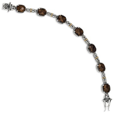 16.00 Smokey Quartz 7.75 Inch Bracelet Sterling Silver &amp; 14k Gold QTC369, MPN: QTC369, 883957503738