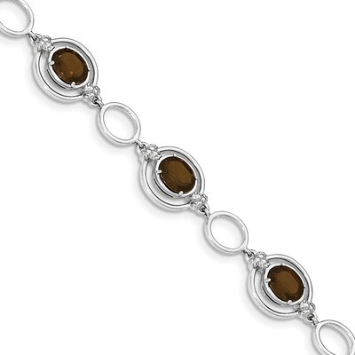 Smoky Quartz Open Link Bracelet 7.5 Inch Sterling Silver Rhodium-plated QX949SQ, MPN: QX949SQ, 1911…