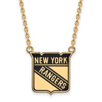 New York Rangers Large Enamel Pendant with Chain Necklace Gold-plated Silver GP030RNG-18, MPN: GP03…