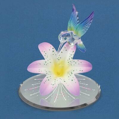 Rainbow Hummingbird &amp; Lavender Lily with Base Glass Figurine GM21675, MPN: GM21675, 708873040115