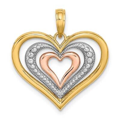 Beaded Polished Triple Hearts Charm 14k Tri-Color Gold K9461, MPN: K9461, 637218138173