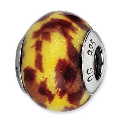 Yellow &amp; Brown Glitter Overlay Glass Bead - Sterling Silver QRS2266, MPN: QRS2266, 883957513577