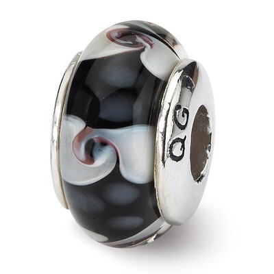 Black White Hand-blown Glass Bead - Sterling Silver QRS710, MPN: QRS710, 883957726205