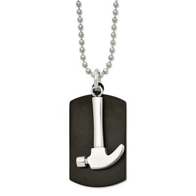 Black IP-plated Moveable Hammer DogTag Necklace Stainless Steel Polished SRN2628-24 by Chisel, MPN:…