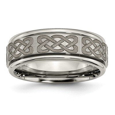 8mm Laser Design Brushed &amp; Polished Band Titanium Ridged Edge TB11B by Chisel, MPN: TB11B, 88677404…