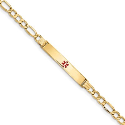 8 Inch Medical Polished Red Enamel ID with Semi-Solid Figaro Bracelet 14k Gold XM571CR-8, MPN: XM57…