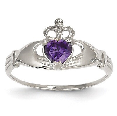Synthetic Diamond February Birthstone Claddagh Heart Ring 14k White Gold D1781, MPN: D1781, 8839578…