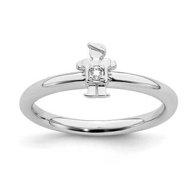 White Topaz Boy Ring Sterling Silver Rhodium-plated QSK1914, MPN: QSK1914, 191101719707