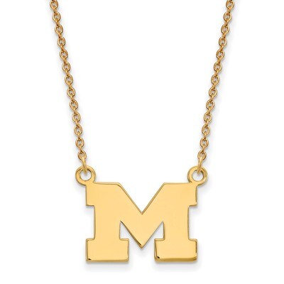 Michigan University of Small Pendant with Necklace Gold-plated Sterling Silver GP015UM-18, MPN: GP0…