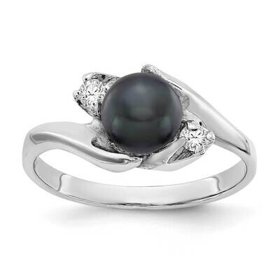 6mm Black Freshwater Cultured Pearl Diamond Ring 14k White Gold Y1933BP_AA, MPN: Y1933BP_AA, 883957…