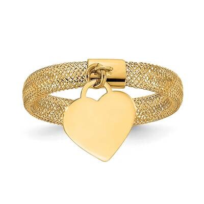 Woven Mesh Stretch Polished Heart Charm Ring 14k Gold SF2819, MPN: SF2819, 196904092224