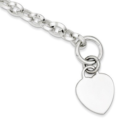 7.75 Inch Heart Disc on Fancy Link Toggle Bracelet Engravable Sterling Silver QG1155-7.75, MPN: QG1…