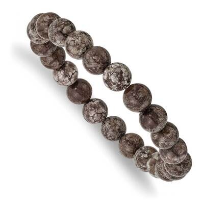 Grey Snowflake Agate Beaded Stretch Bracelet SRB2847, MPN: SRB2847, 191101859380