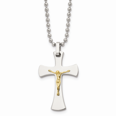 14k Gold Gold Accent Crucifix Pendant Necklace Stainless Steel SRN487-22 by Chisel, MPN: SRN487-22,…