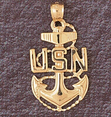 Dazzlers Jewelry Us Navy Sign Pendant Necklace Charm Bracelet in Yellow, White or Rose Gold 4649, M…