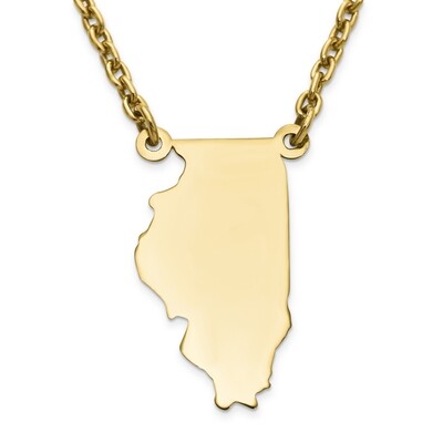 Illinois State Pendant Necklace with Chain 14k Yellow Gold Engravable XNA706Y-IL, MPN: XNA706Y-IL, …
