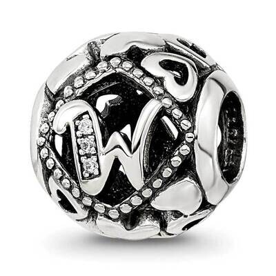 CZ Letter W Bead Sterling Silver QRS4116, MPN: QRS4116,