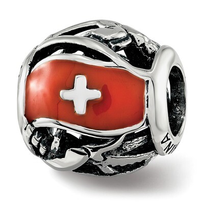 Enameled Switzerland Theme Bead Sterling Silver QRS3753, MPN: QRS3753,