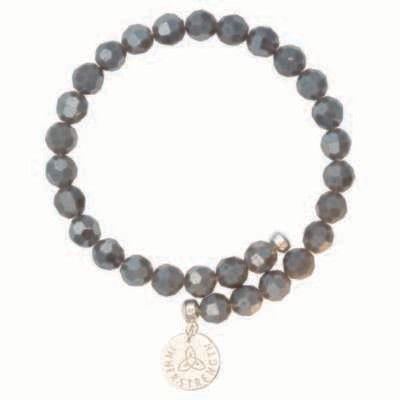 Nikki Lissoni Bangle with Dark Grey Facet Round Glass Beads of 8mm with One Fixed Charm Inner Stren…