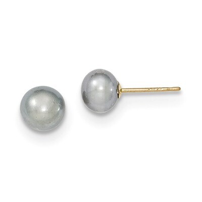 6-7mm Grey Button Cultured Pearl Stud Earrings 14k Gold X60BG, MPN: X60BG, 191101433160