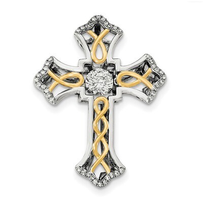 Plshed Gold-plated Vibrant CZ Diamond Cross Pendant Sterling Silver Platinum-plated QC8166, MPN: QC…