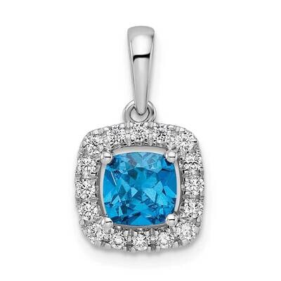Blue Topaz Halo Pendant 14k White Gold Lab Grown Diamond PM9037-BT-028-WLG, MPN: PM9037-BT-028-WLG,…