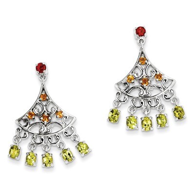 Garnet, Citrine &amp; Peridot Dangle Earrings Sterling Silver QE10982X, MPN: QE10982X, 883957434469