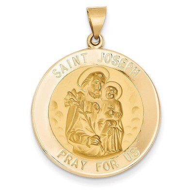 Saint Joseph Medal Pendant 14k Gold Polished and Satin XR1342, MPN: XR1342, 883957450391