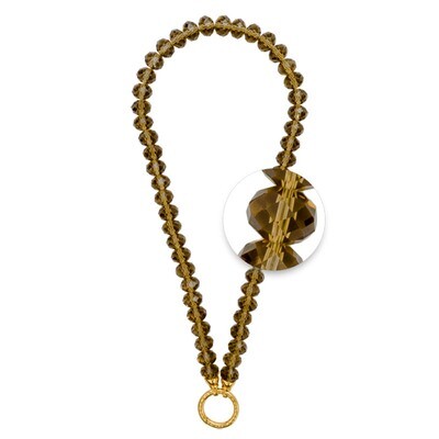 Nikki Lissoni Necklace with Facet Round Smokey Glass Crystal Beads of 8*12mm Gold-Plated Oring Clos…