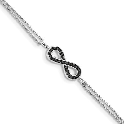 0.1ct. Black White Diamond Rvsble Infinty with 0.5 Inch Extender Bracelet 7 Inch Sterling Silver Rh…