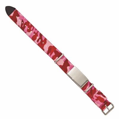 Pink Camo Fabric Adjustable Id Bracelet Stainless Steel Polished SRB2101 by Chisel, MPN: SRB2101, 1…