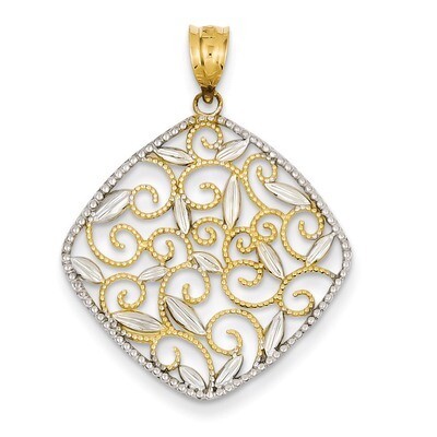 Diamond-cut Filigree Swirl Pendant 14K Gold &amp; Rhodium K4789, MPN: K4789, 191101454363