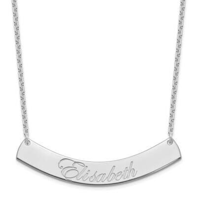 Large Polished Curved Edwardian Script Bar Necklace Sterling Silver Rhodium-plated XNA1227SS, MPN: …