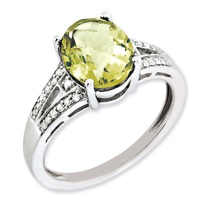 Lemon Quartz Ring Sterling Silver Diamond QR3043LQ, MPN: QR3043LQ, 883957630762