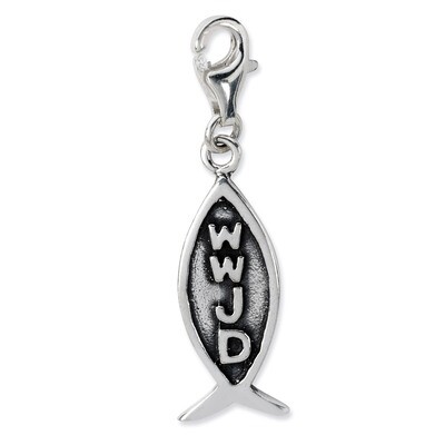 Antiqued WWJD Ichthus Charm Sterling Silver QCC683 by Amore La Vita, MPN: QCC683, 886774074627