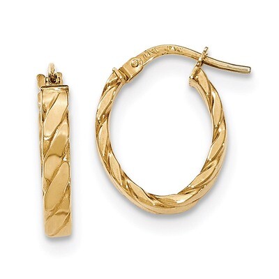 Oval Hoop Earrings 14k Gold Patterned TF868, MPN: TF868, 886774731926