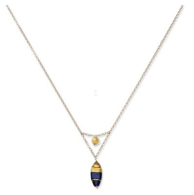 Murano Glass Bead V Necklace 14k Gold MUR25-16